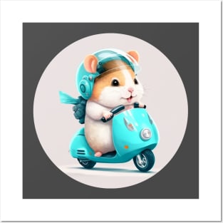 Hamster driving a Vespa Posters and Art